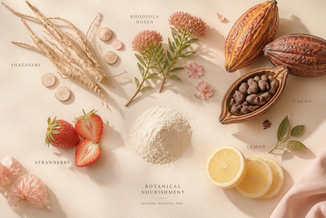 SuperBalance ingredients arranged on a cream surface